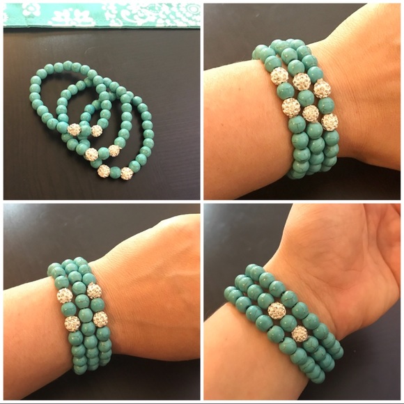 NEW💙💎BUNDLE OF 3!💎💙3 TURQUOISE BLING BRACELETS - Picture 2 of 16